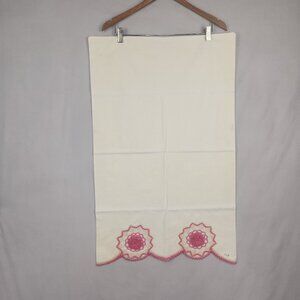 Vintage Crochet Pillow Case Cut Out Floral Pink Cream Cottage Queen
